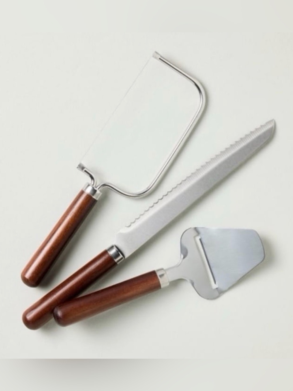 Hearth & Hand Stainless Steel Cheese Knife Set with Brown Wood Handles